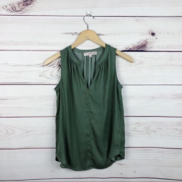 LOFT Army Green Silky Blouse Sz XXSP - Picture 2 of 5